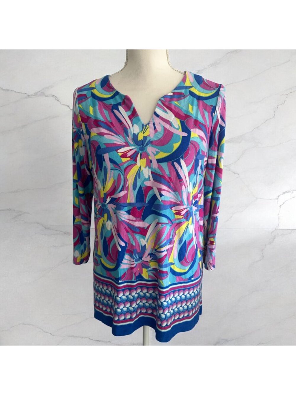 PAPPAGALLO Swirl Multicolor Tunic Blouse Size Small